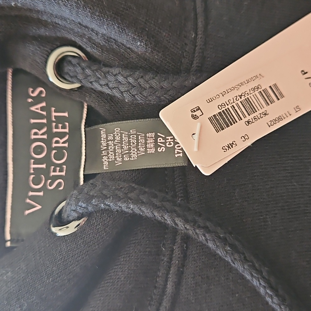 Victoria's Secret Black Sweatshirt Hoodie with Pink Logo Small - Picture 4 of 5